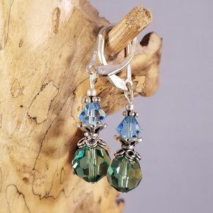 Blue & Green Swarovski & Sterling Silver Earrings